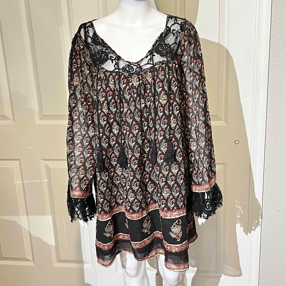 Free People Nomad Child Dress Boho Tassel Floral Tunic Womens Size Medium